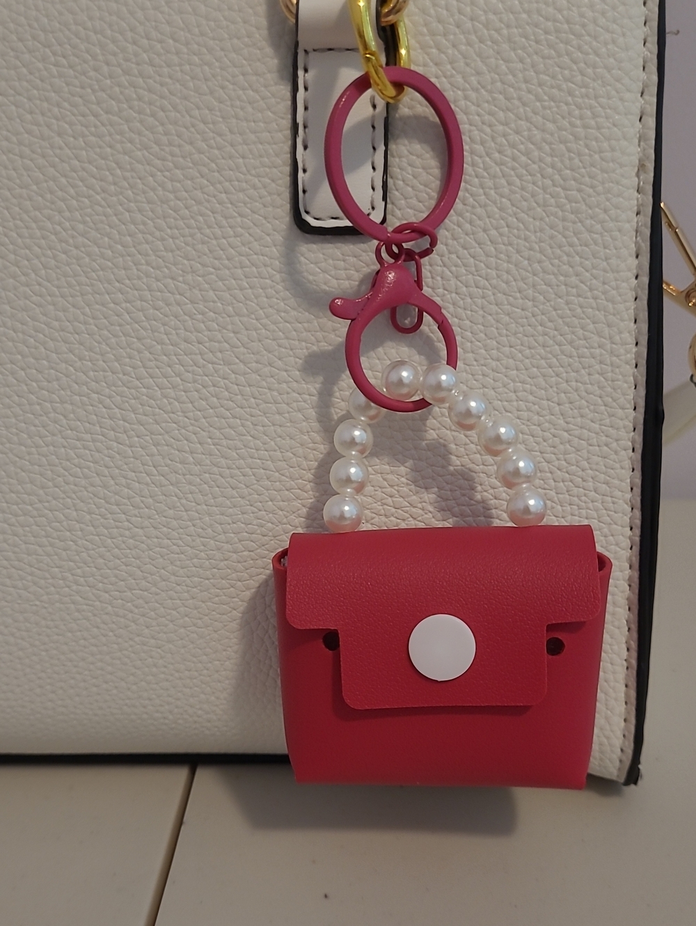 Fuchsia Mini Purse Keychain with Pearl Handle